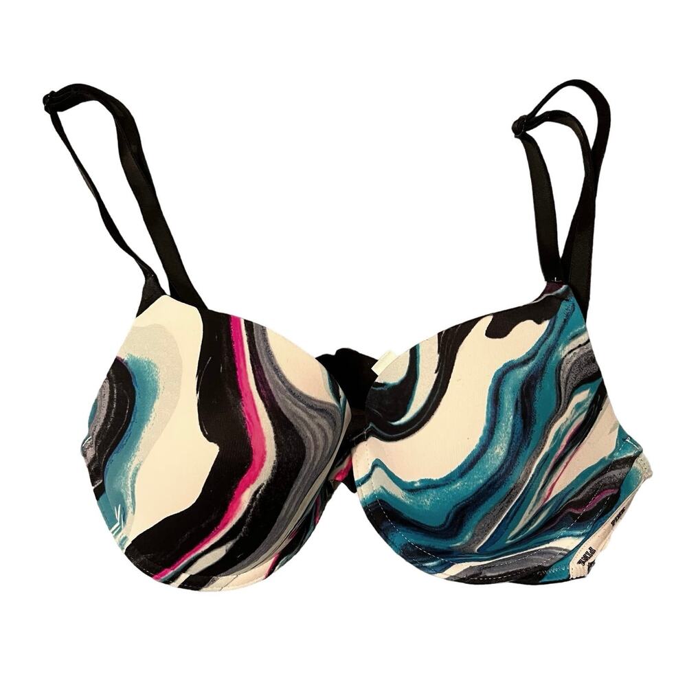 PINK Multi-Color Blue Tie Dye Wear Everywhere Lightly Lined T-Shirt Bra 32C